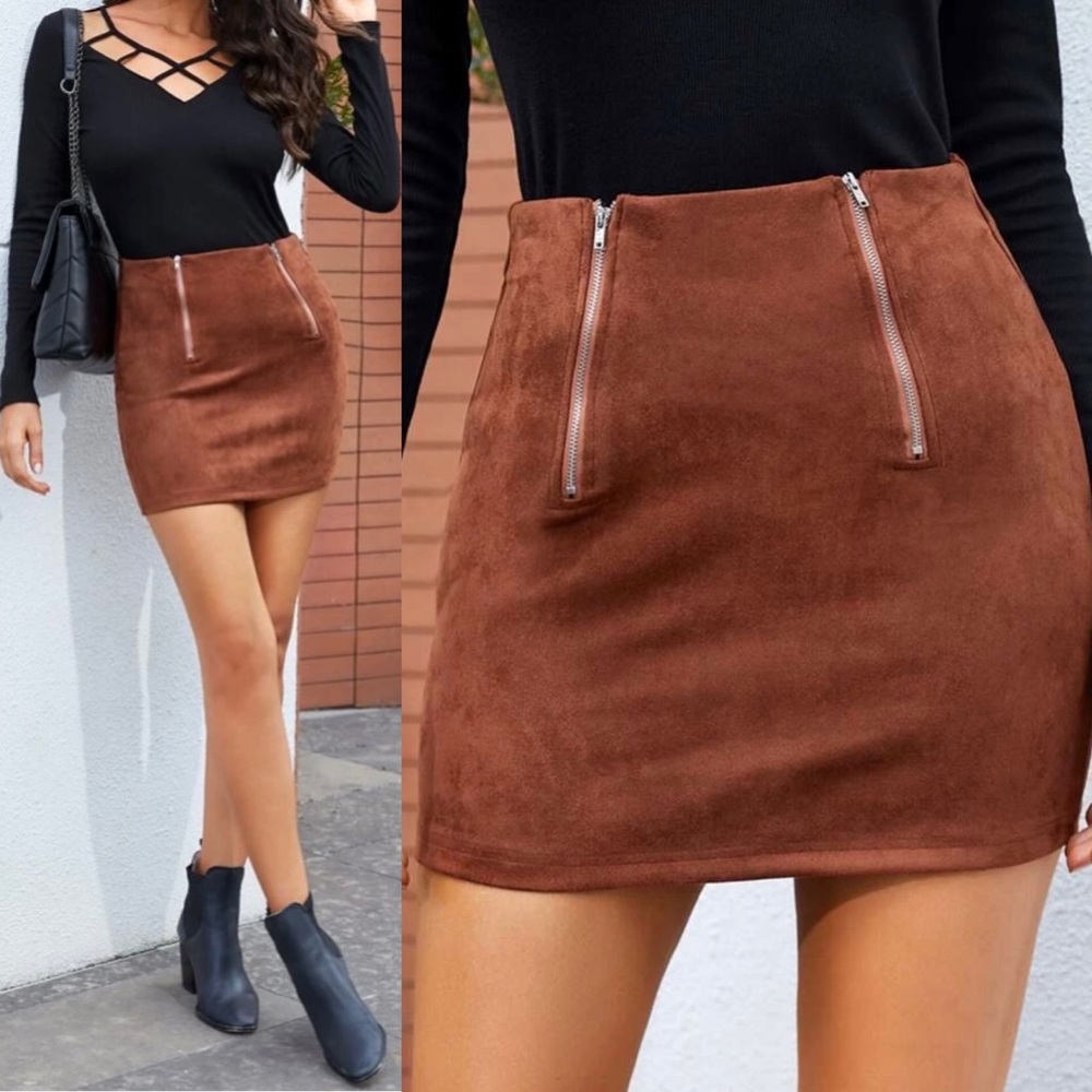 🔥LAST ONE🔥Soft as Suede Zipper Detail Mini Skirt